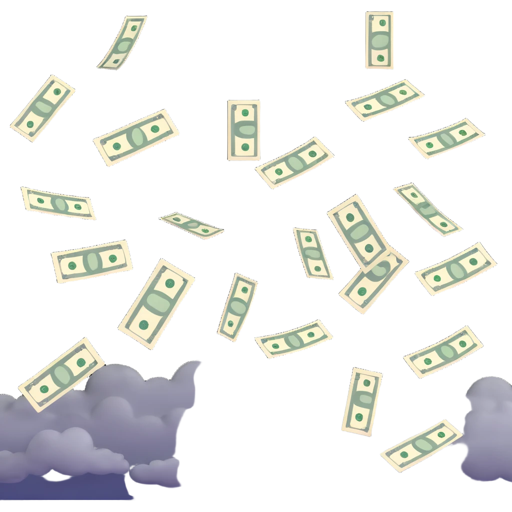 dollar bills raining from cloudy sky emoji