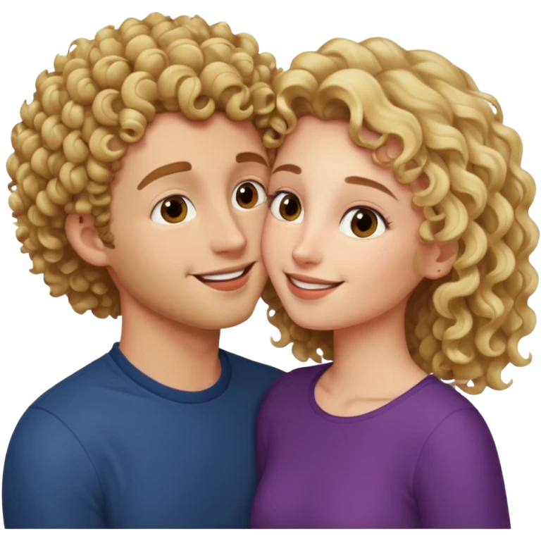 Blonde curly guy kissing on brown haired girl emoji