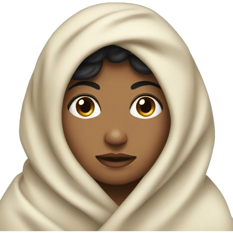 Face of a woman wrapped in a blanket with curly black hair and black eyes  emoji
