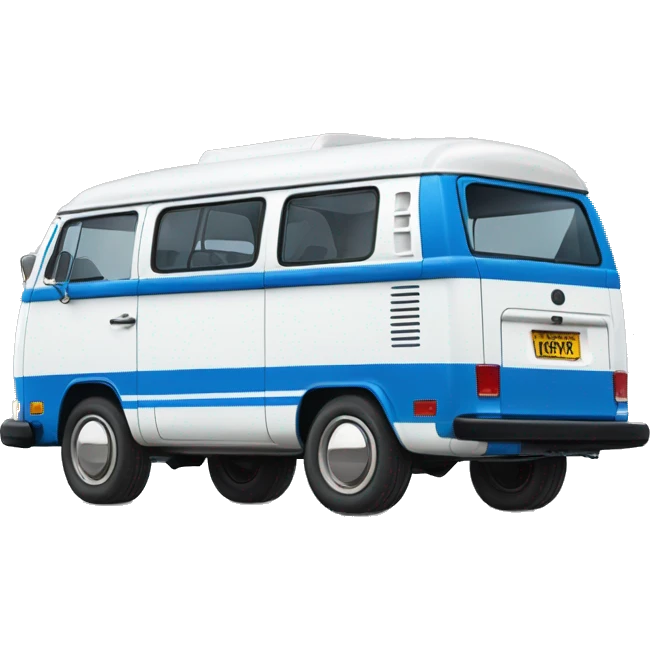 A side profile of a blue and white 1977 vw bus emoji
