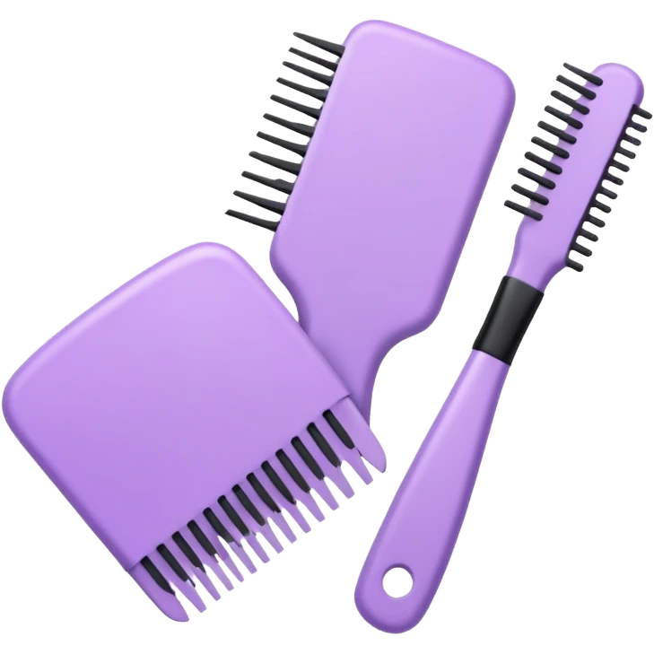 pastel purple hair brush and comb crossed together, both in pastel purple, Apple iOS style emoji emoji