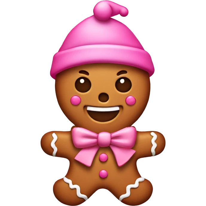 gingerbread man with a pink Christmas hat emoji