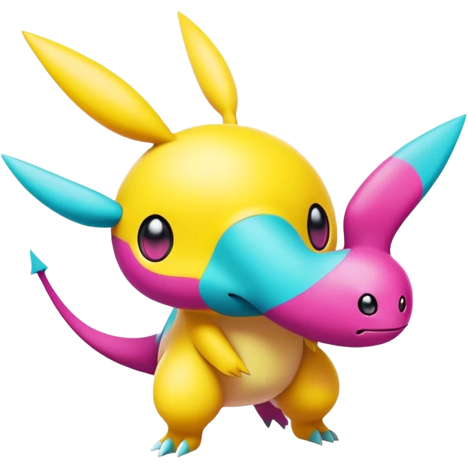 Yellow and cyan and magenta Pokémon-Fakémon-creature emoji
