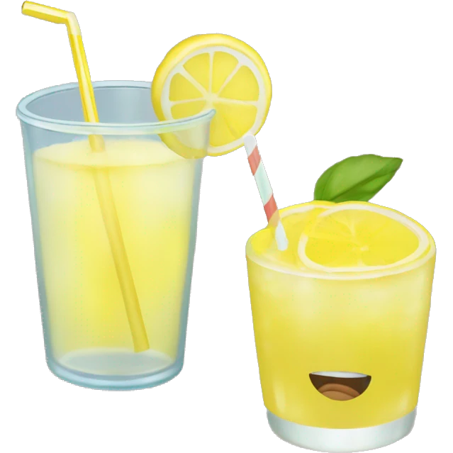 Yellow lemonade in a tumblr, with straw, and a slice of lemon on the rim of the tumbler emoji