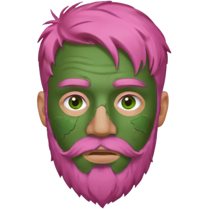 pink haired man with full full face dirty messy green clay mask and beard emoji