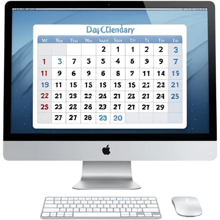 front view of an iMac with a day-calendar on the screen, showing hours and client slots with some booked emoji