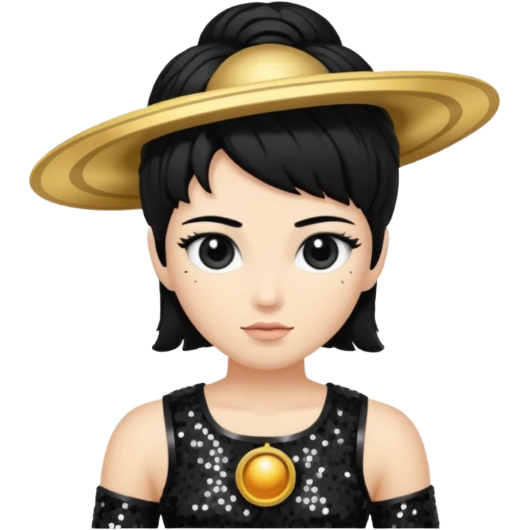 Saturn (Mythology) with black hair, black sequin outfit emoji