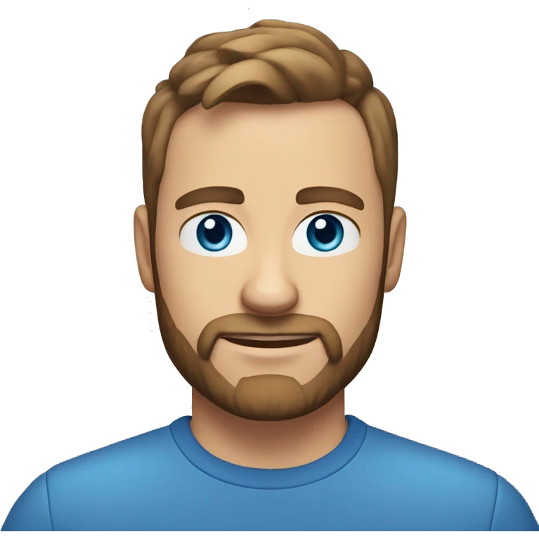A head and shoulders shot of a 35 year old Caucasian man, with short brown hair, with beard facial hair,   with blue eyes wearing a t-shirt. emoji