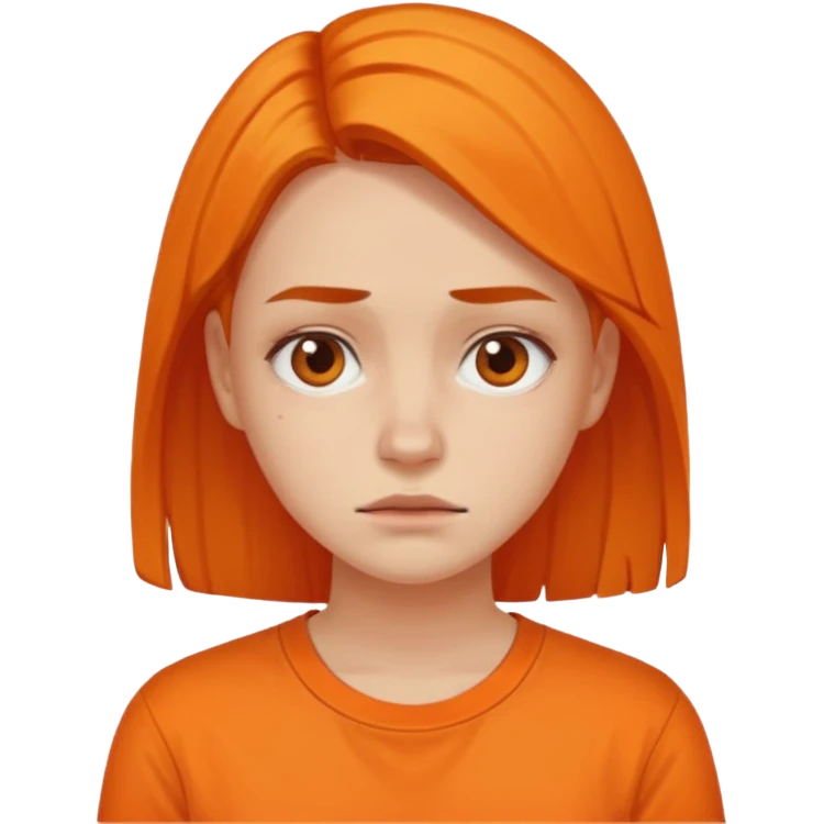 25 year old woman in orange shirt, she looks like she is in pain emoji