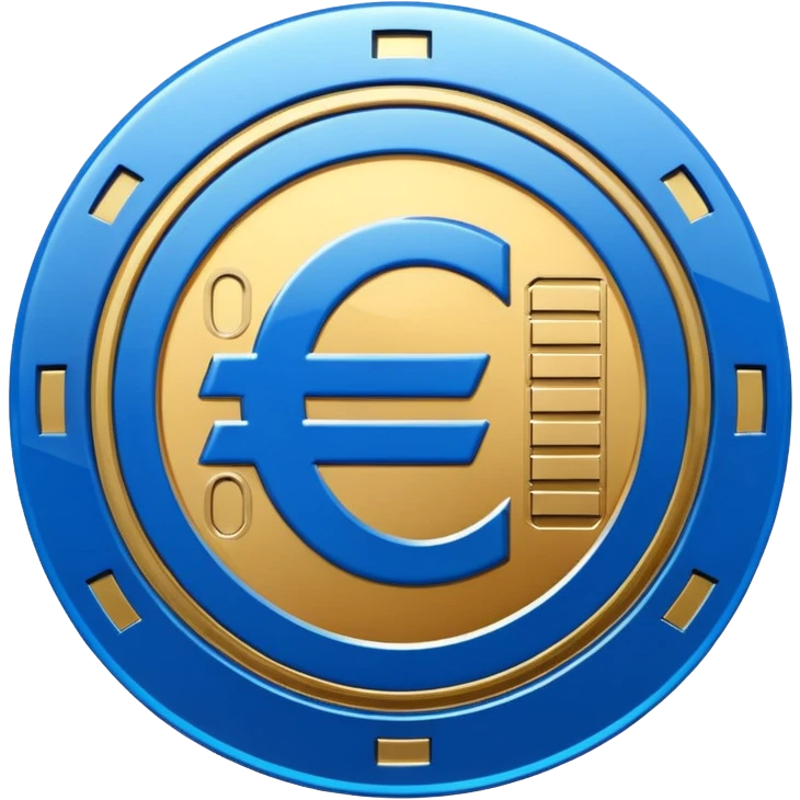 Euro coin digitalization with futuristic and shiny blue glossy circuit style emoji