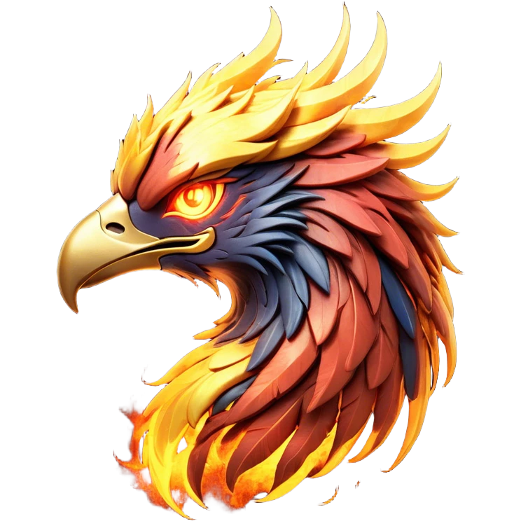 Cinematic Battle-Hardened Mystical Fire Phoenix Portrait Emoji, head bowed slightly in a moment of raw resilience, revealing a form etched with the wear of relentless conflict. Ragged, scorched plumage and half-closed, determined eyes speak to battles fought and won. Rendered with authentic detail and dramatic natural light that accentuates every scar and burn, high shine, this portrayal blends vulnerability with hardened strength, outlined in a soft glow that captures the essence of a phoenix tempered by the fires of combat. emoji
