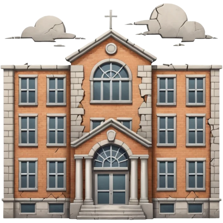 A broken/abandoned school with cracks and dust  with no back ground emoji