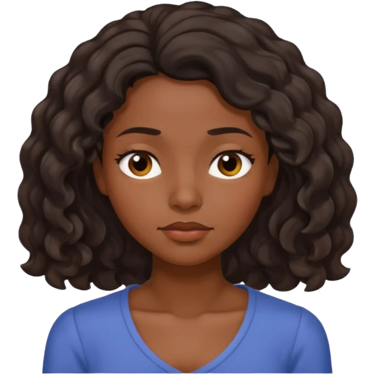 Sleepy face dark brown skin color black women wavy hair shoulder length small eyes emoji