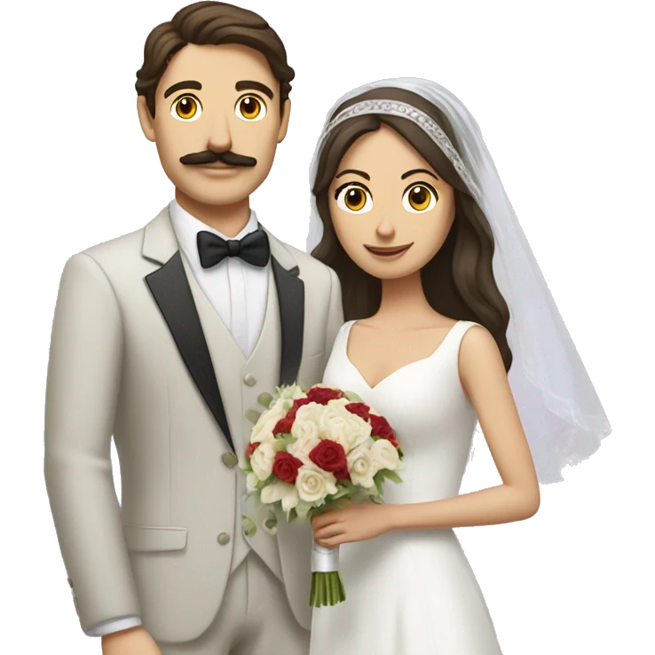 A brunette white man with a mustache marrying a brunette middle eastern woman emoji