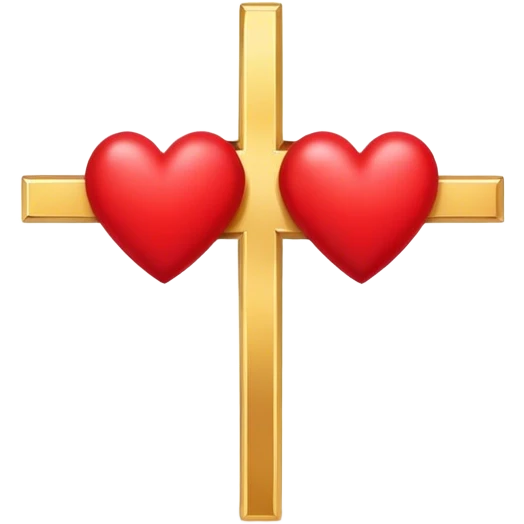 Two red  hearts connected by one simple gold cross  emoji