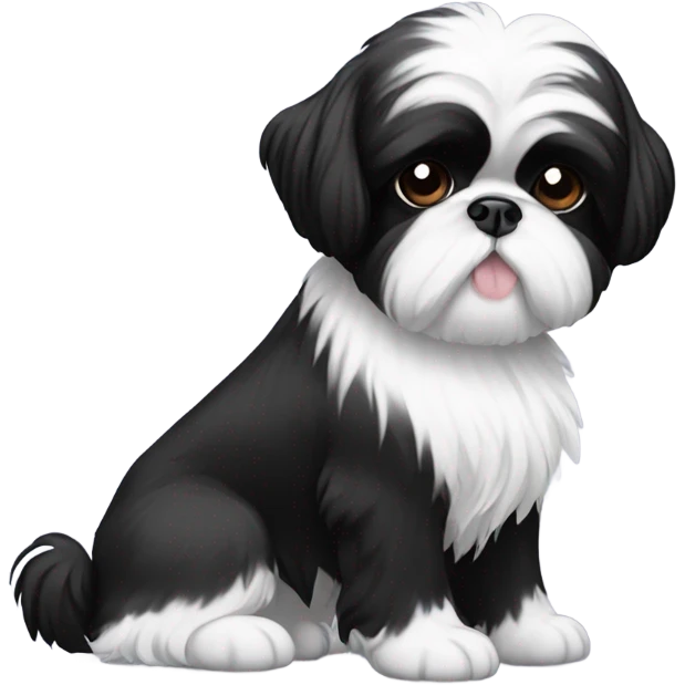 black and white shih tzu with a black head and  emoji