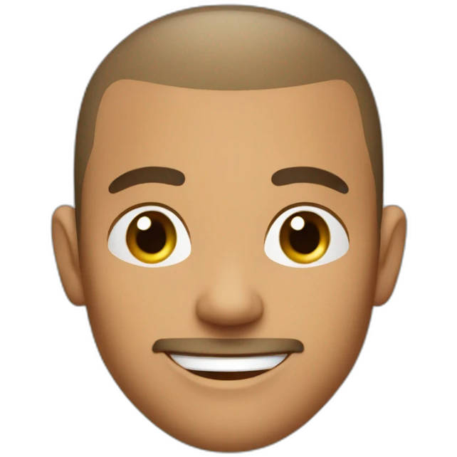 brown male age 28 round face buzz cut hair happy expression emoji