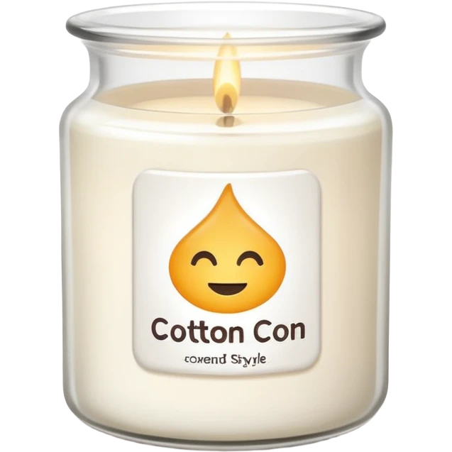 minimal flat emoji of a white scented candle in a glossy white glass jar with the label “cotton”, soft warm glow, clean vector style, elegant and modern, transparent background emoji