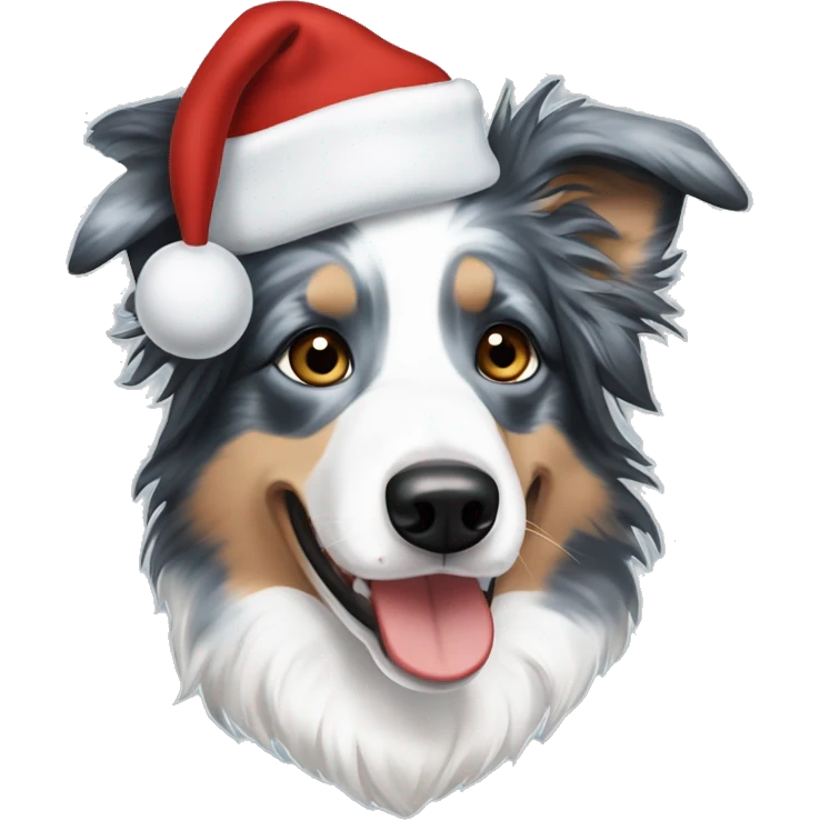 Blue merle border collie with christmas beanie emoji