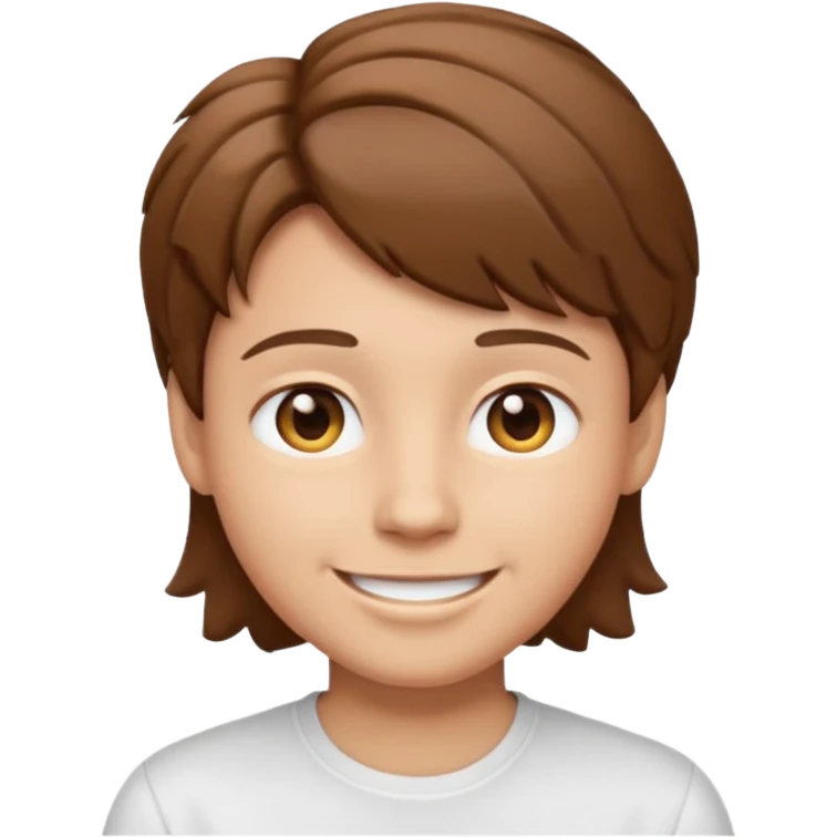 face emoji inspired by a person with short tousled brown hair, smiling, light skin, wearing a white shirt emoji