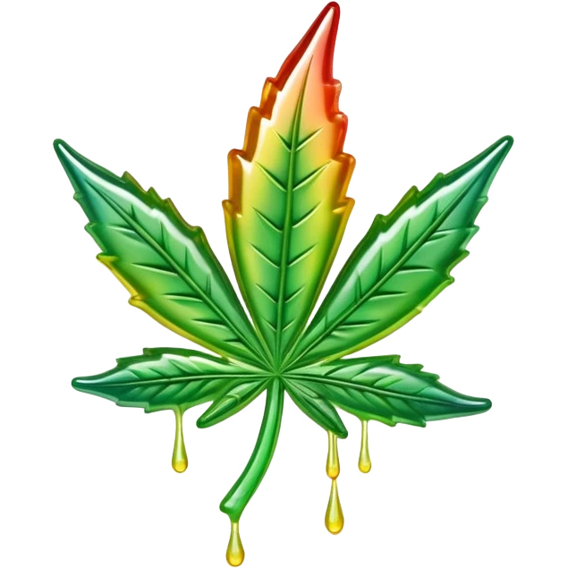colorful shiny gusher gummy shaped like a cannabis leaf with dripping liquid effect emoji