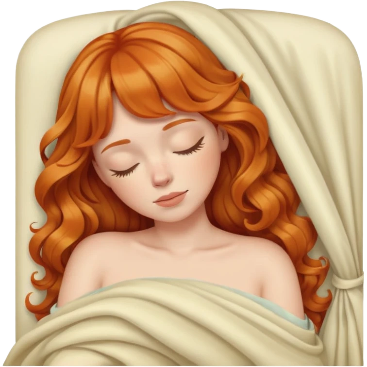 Ginger woman with curtain bangs and wavy hair sleeping on her arms emoji