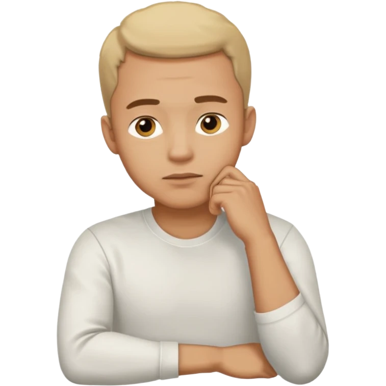 light skin man pensative, con la mano en el menton full body emoji