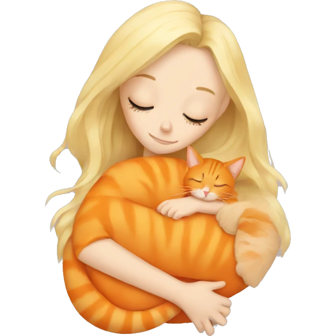 blonde girl sleeping with orange cat  emoji