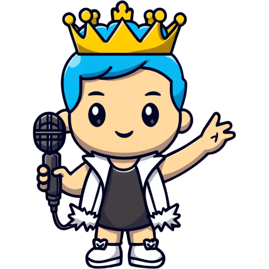 A rock and roll queen with a crown, microphone, and punk rock attitude emoji