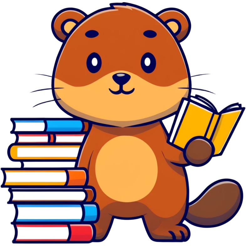 beaver with a stack of books, looking focused emoji