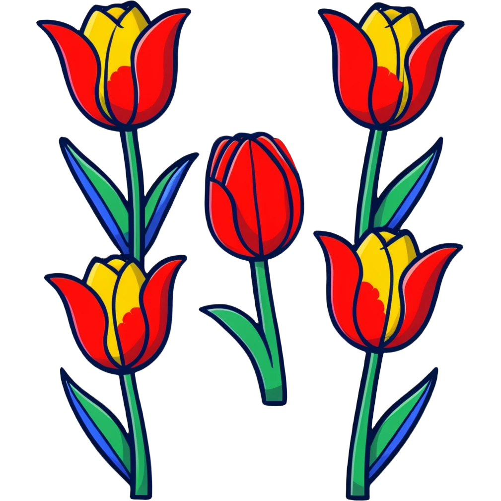primary color tulips - red, blue, and yellow tulip flowers emoji
