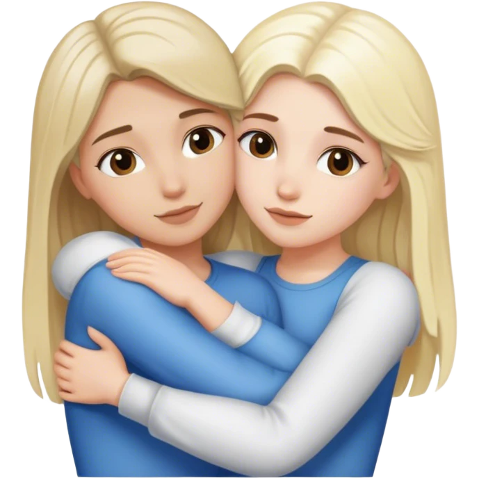 white blonde girl and white brown haired girl hugging emoji