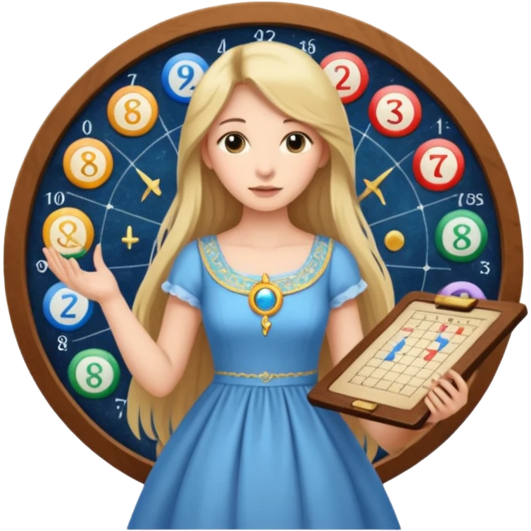 Woman pretty in dress and long hair calculating birth chart emoji