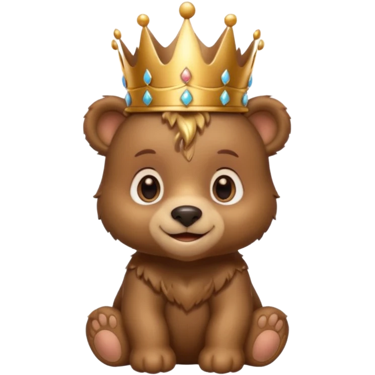 Bear Prince – brown bear cub with a shiny bronze crown, gentle smile. emoji