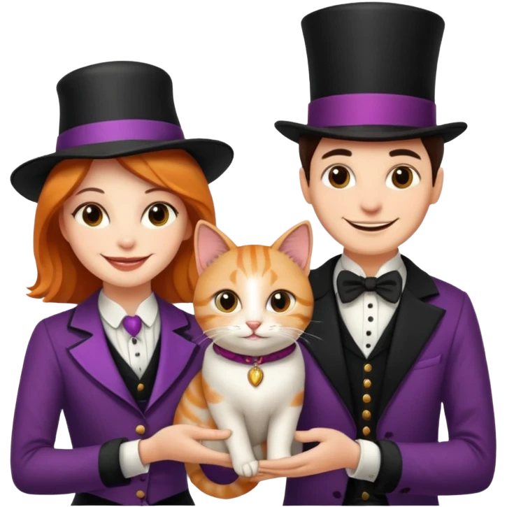 magician couple and their pet cat emoji