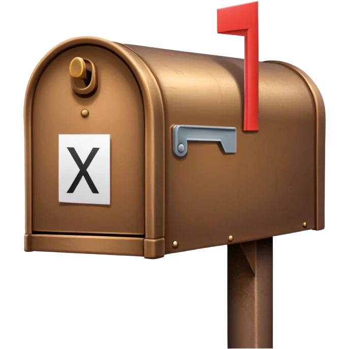 A brown mailbox next to a white letter emoji