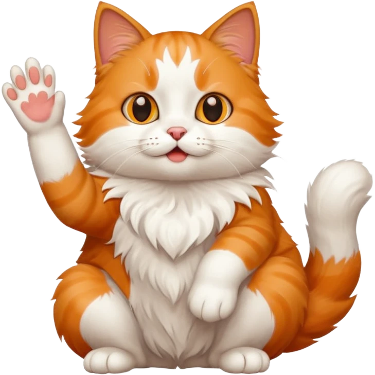 The cat says hello and waves his paw emoji