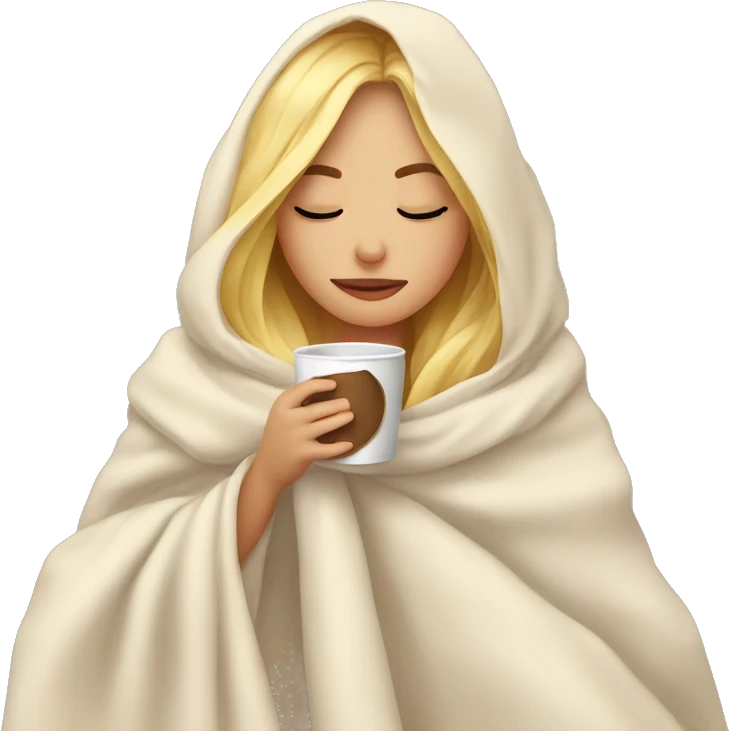 girl inside a blanket sipping coffee eyes closed blonde emoji