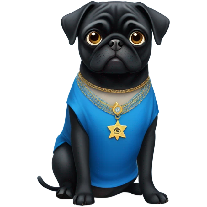 Black pug in a blue dress with a Jewish star on the dress emoji