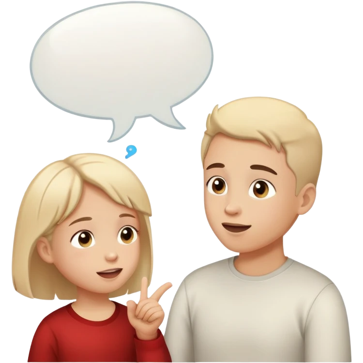 a child talking with a parent, happy and expressive, with speech bubble emoji