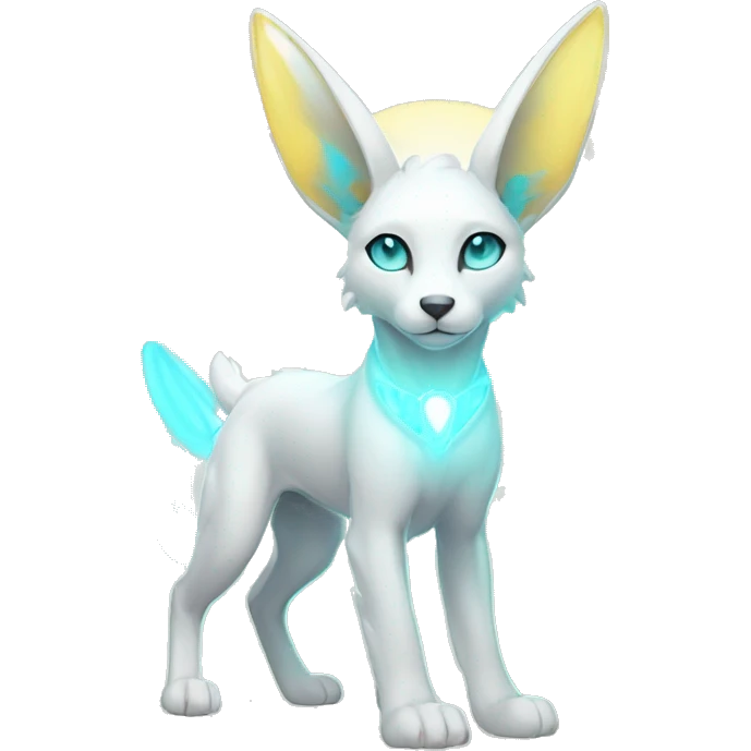 Shiny White Angelic Godly Ethereal Majestic Electric Albino Umbreon. cyan eyes and cyan markings. Golden Anubis-rings. full body emoji