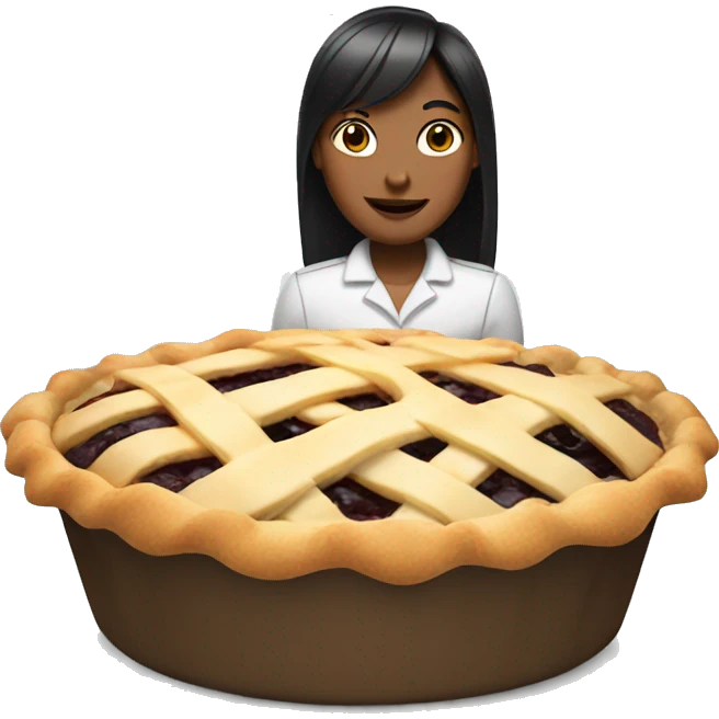 female with dark bob and a fringe is making a pie emoji
