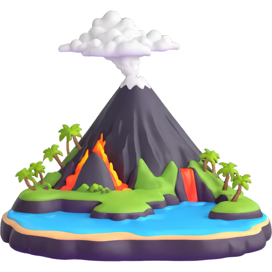 small island with volcano emoji