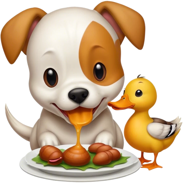 Dog eating a duck and a duck eating a bug emoji