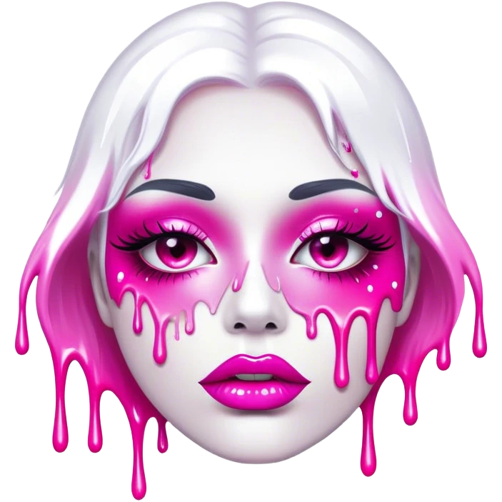 White glossy paint dripping from hot pink ombre glittery lips emoji