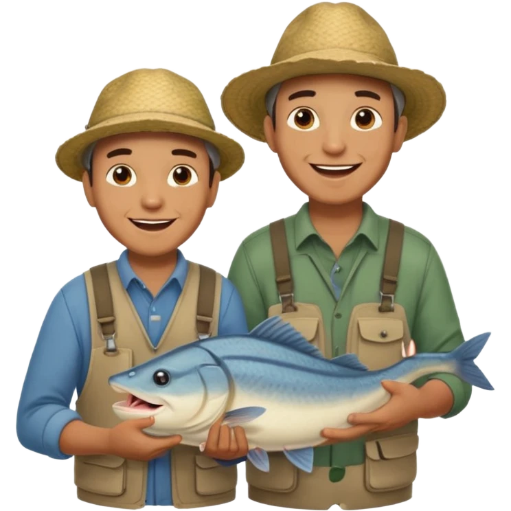 Father and son happy after catching a catfish emoji