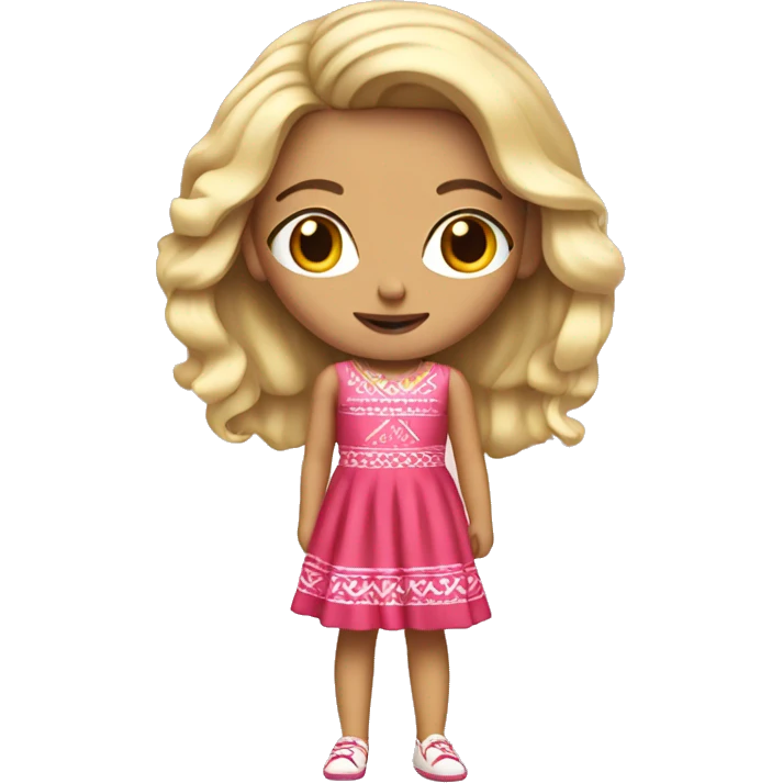 Girl with blonde hair red eyes pink dress white shoes Mexican  emoji