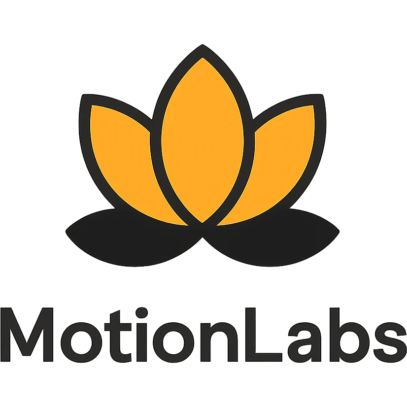 minimalist luxury logo for MotionLabs with lotus motif, colors #ffa31a, #1b1b1b, #ffffff emoji