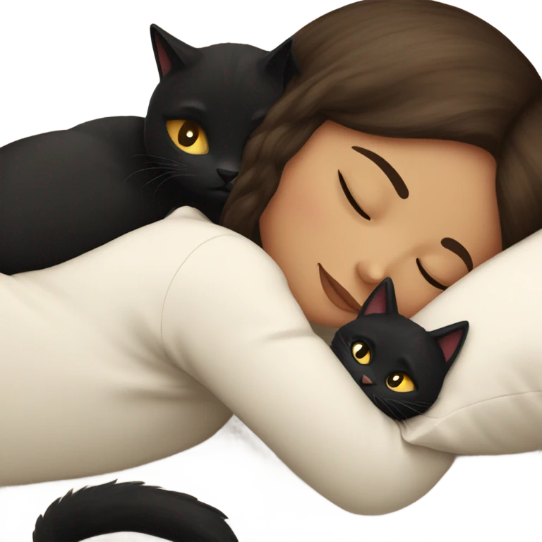 Brunette white girl sleeping with black cat emoji