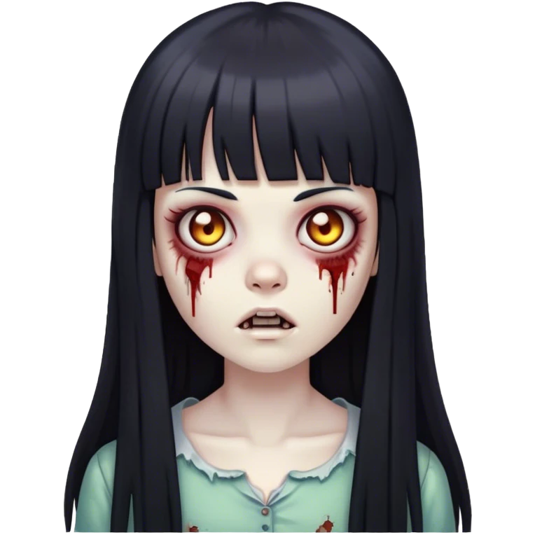zombie girl with straight long black hair and bangs 🧟‍♀️ emoji